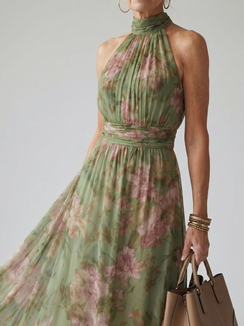 Mirelle | Vestido Midi Halter con Fruncidos