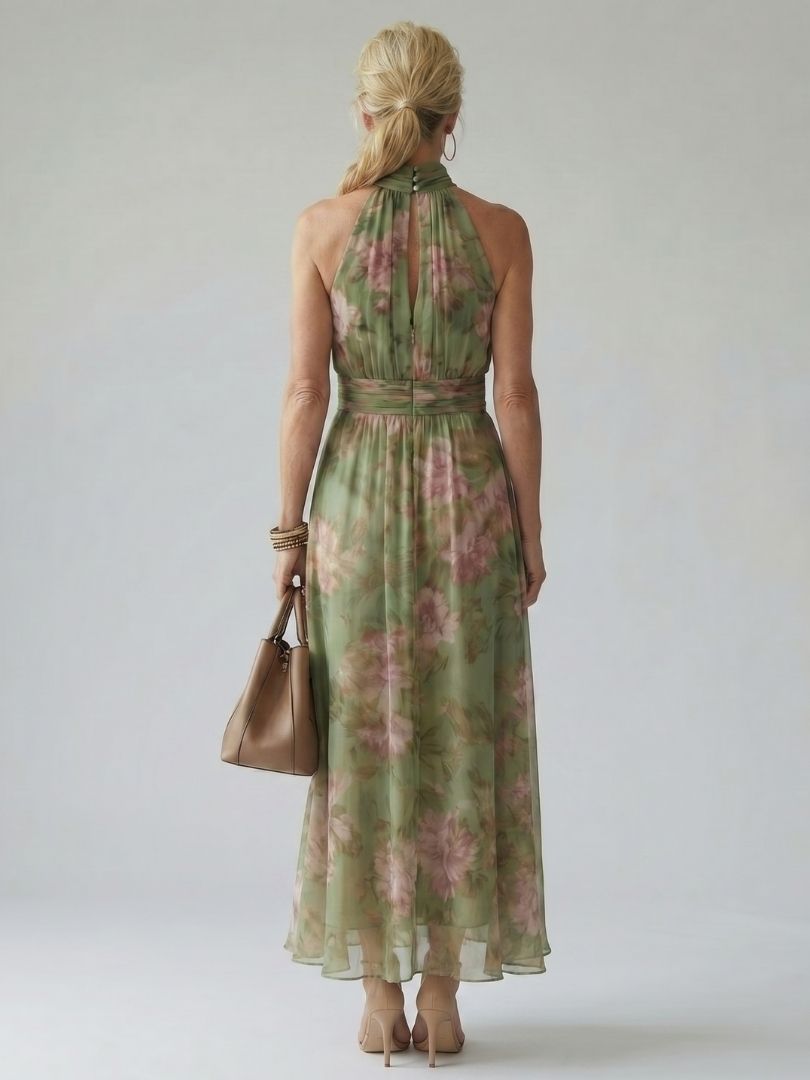Mirelle | Vestido Midi Halter con Fruncidos
