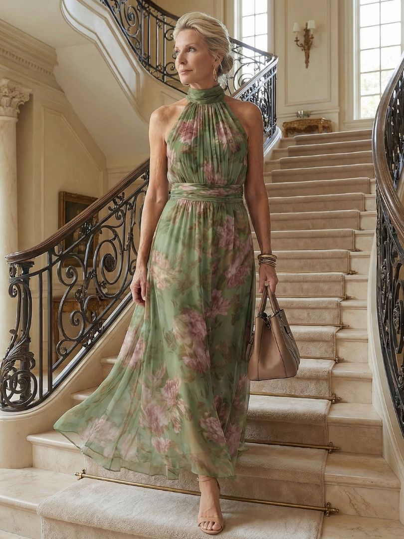Mirelle | Vestido Midi Halter con Fruncidos