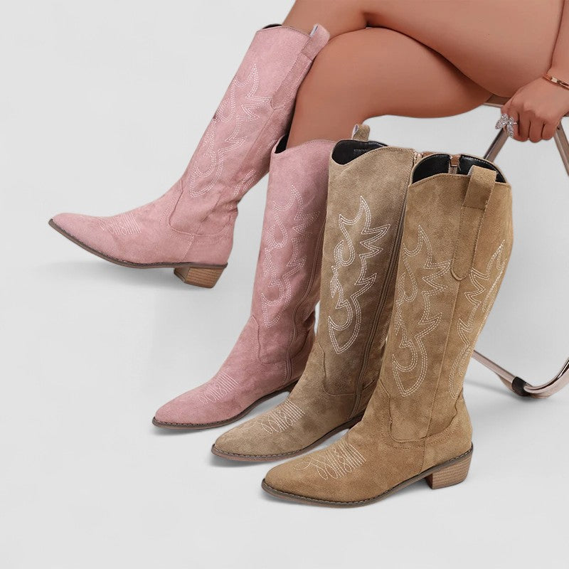 Clementina | Bota Alta Western Bordada