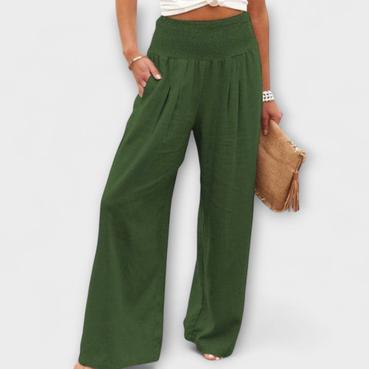 Thearya - Pantalones Anchos de Lino Casual