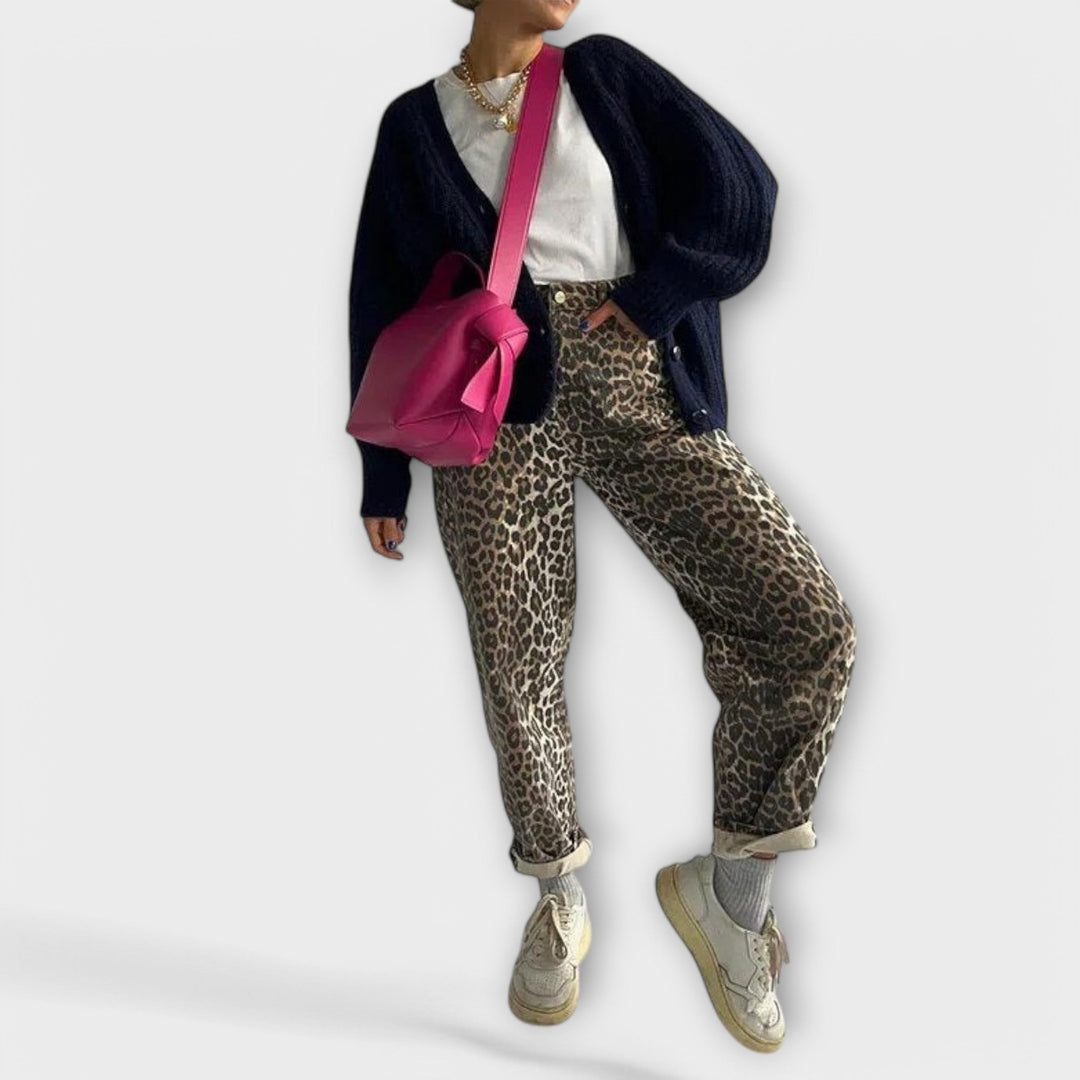 Chandra - Jeans Vintage con Estampado de Leopardo