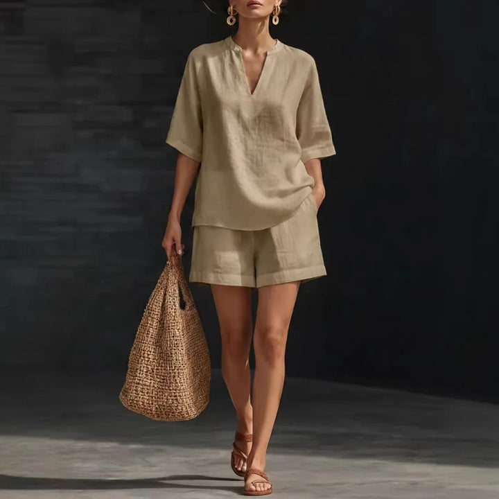 Liorna | Blusa de manga larga con cordón y shorts con volantes