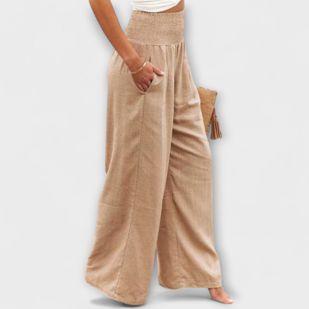 Thearya - Pantalones Anchos de Lino Casual