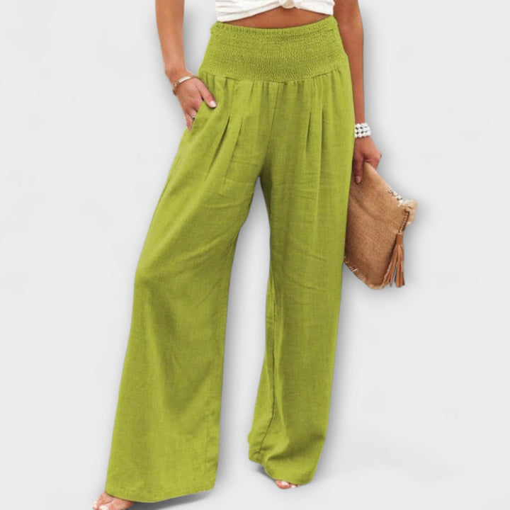 Thearya - Pantalones Anchos de Lino Casual