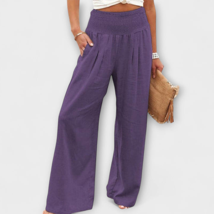 Thearya - Pantalones Anchos de Lino Casual