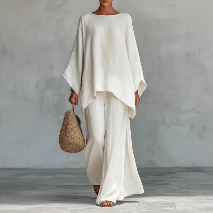 Lovina | Conjunto de lino con pantalón largo de pierna ancha y mangas largas