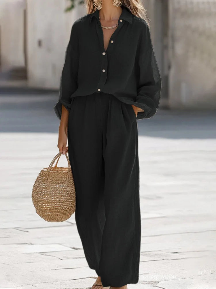 Giuseppe | Conjunto de verano elegante de algodón y lino para mujer