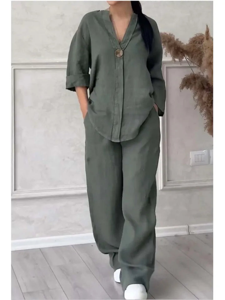 Mariana | Conjunto casual con top de cuello en V y mangas amplias
