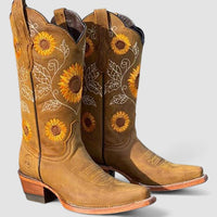 Florinda | Bota Western con Bordado de Girasoles