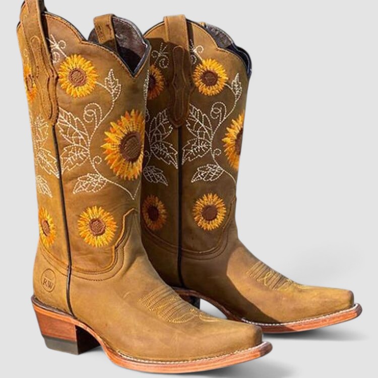 Florinda | Bota Western con Bordado de Girasoles