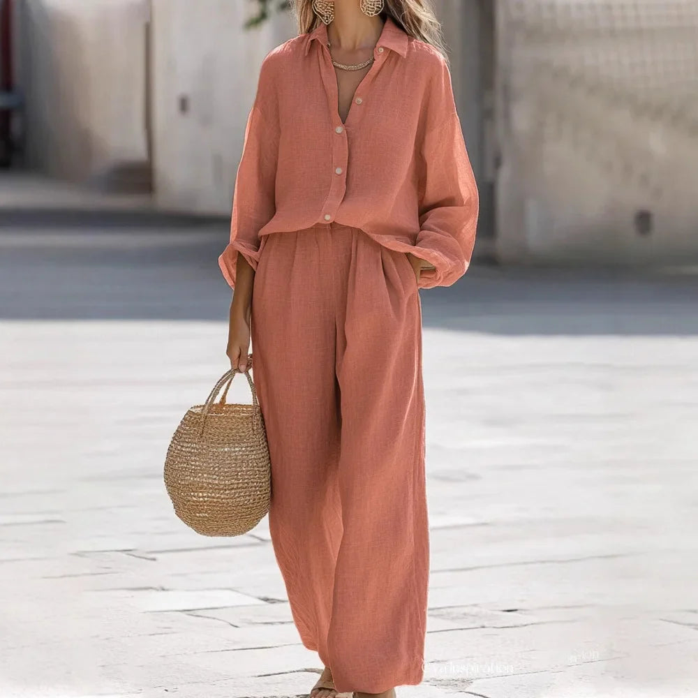 Giuseppe | Conjunto de verano elegante de algodón y lino para mujer
