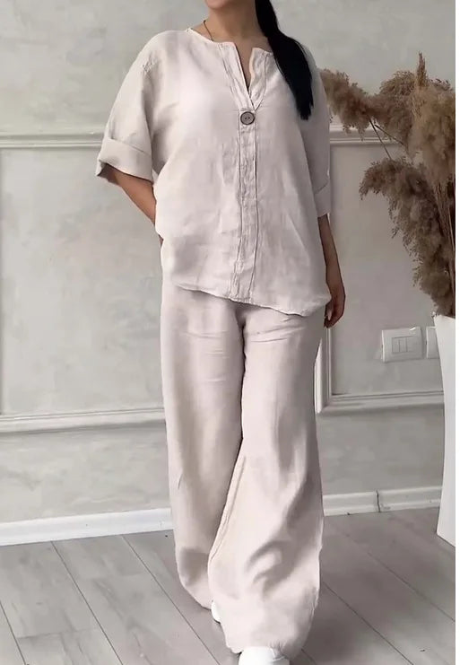 Mariana | Conjunto casual con top de cuello en V y mangas amplias