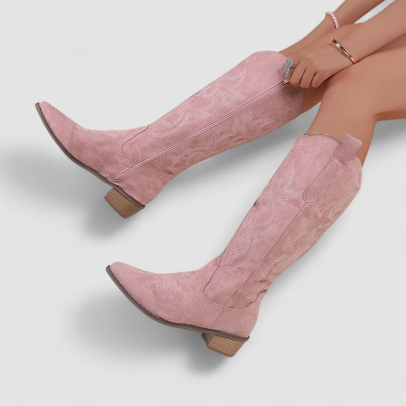 Clementina | Bota Alta Western Bordada