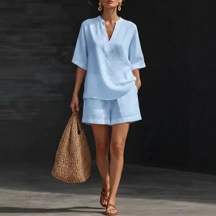 Liorna | Blusa de manga larga con cordón y shorts con volantes