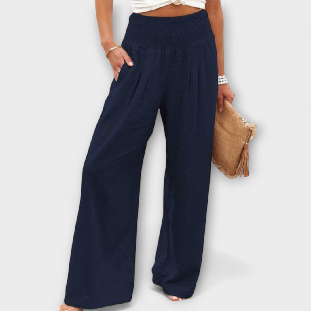 Thearya - Pantalones Anchos de Lino Casual