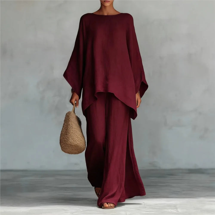 Lovina | Conjunto de lino con pantalón largo de pierna ancha y mangas largas