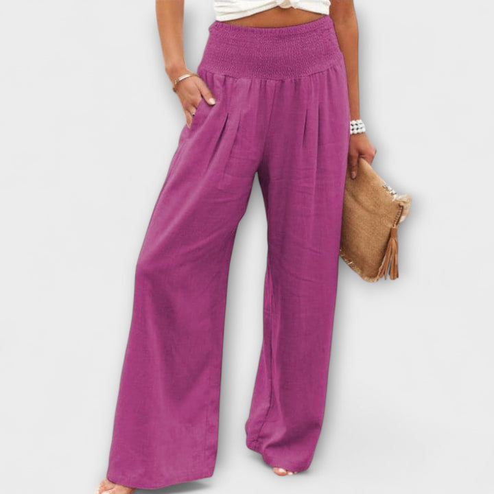 Thearya - Pantalones Anchos de Lino Casual