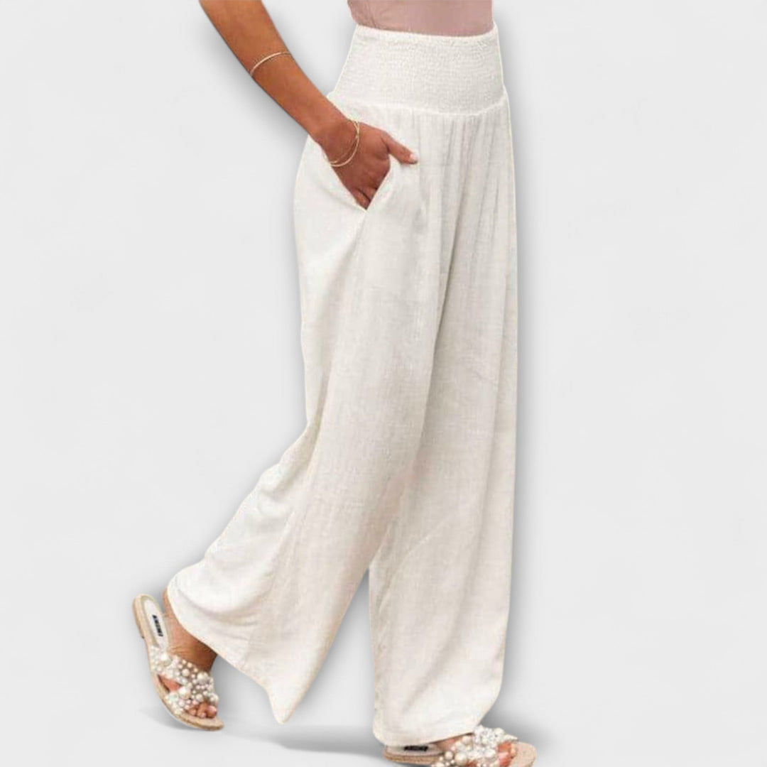 Thearya - Pantalones Anchos de Lino Casual