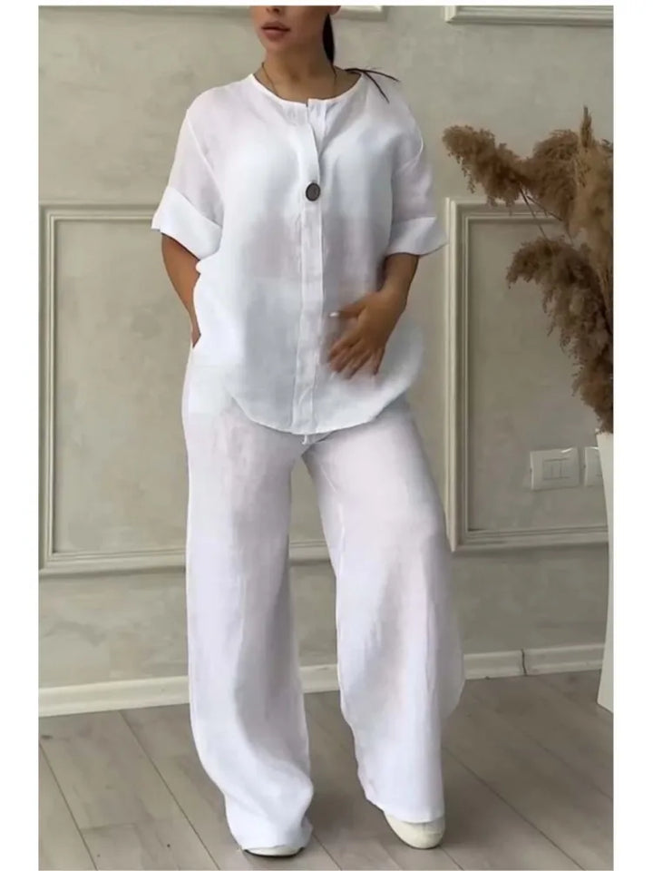 Mariana | Conjunto casual con top de cuello en V y mangas amplias