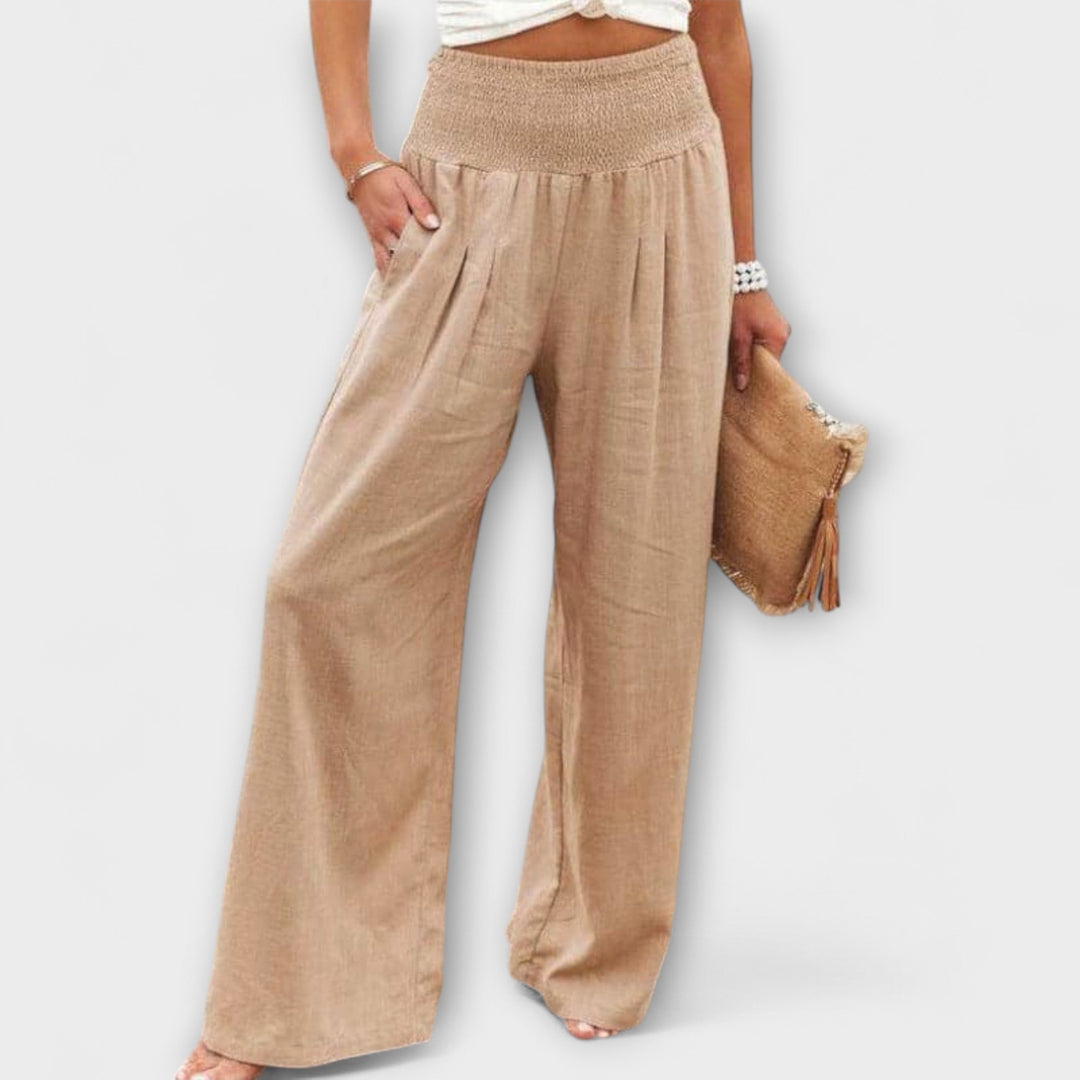 Thearya - Pantalones Anchos de Lino Casual