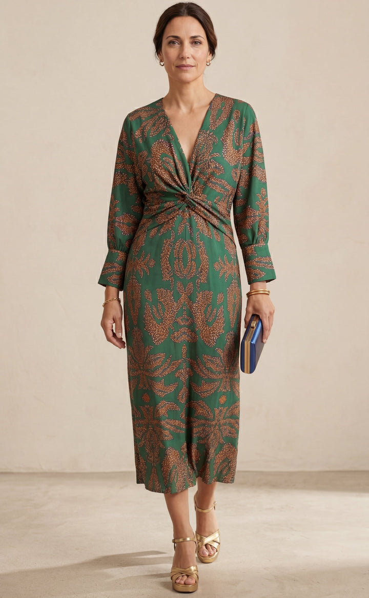 JASMIN | Vestido Midi Elegante con Estampado de Encanto Atemporal