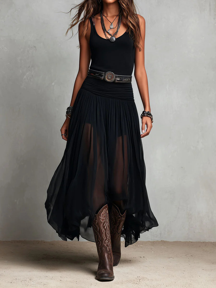 Berta | Vestido Largo Negro con Falda de Tul