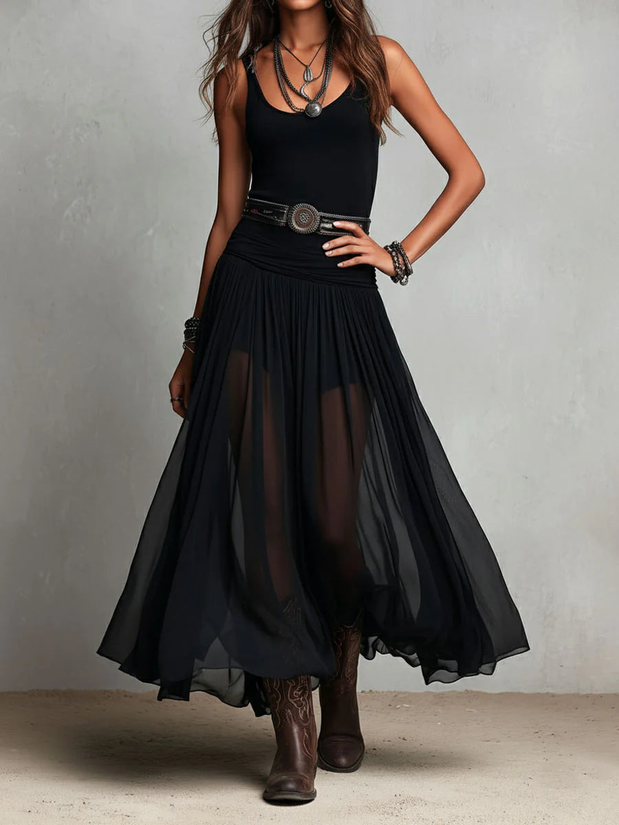 Berta | Vestido Largo Negro con Falda de Tul