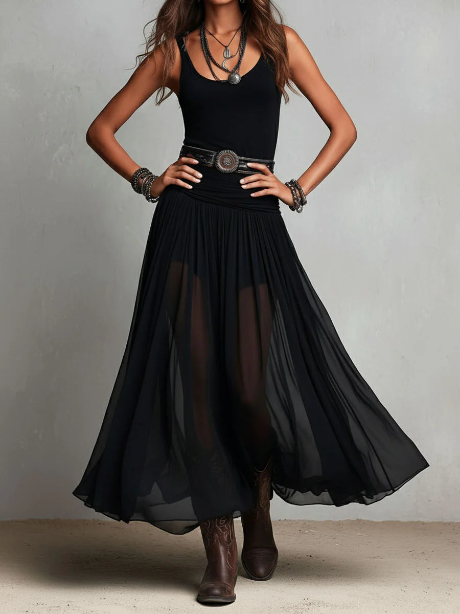 Berta | Vestido Largo Negro con Falda de Tul
