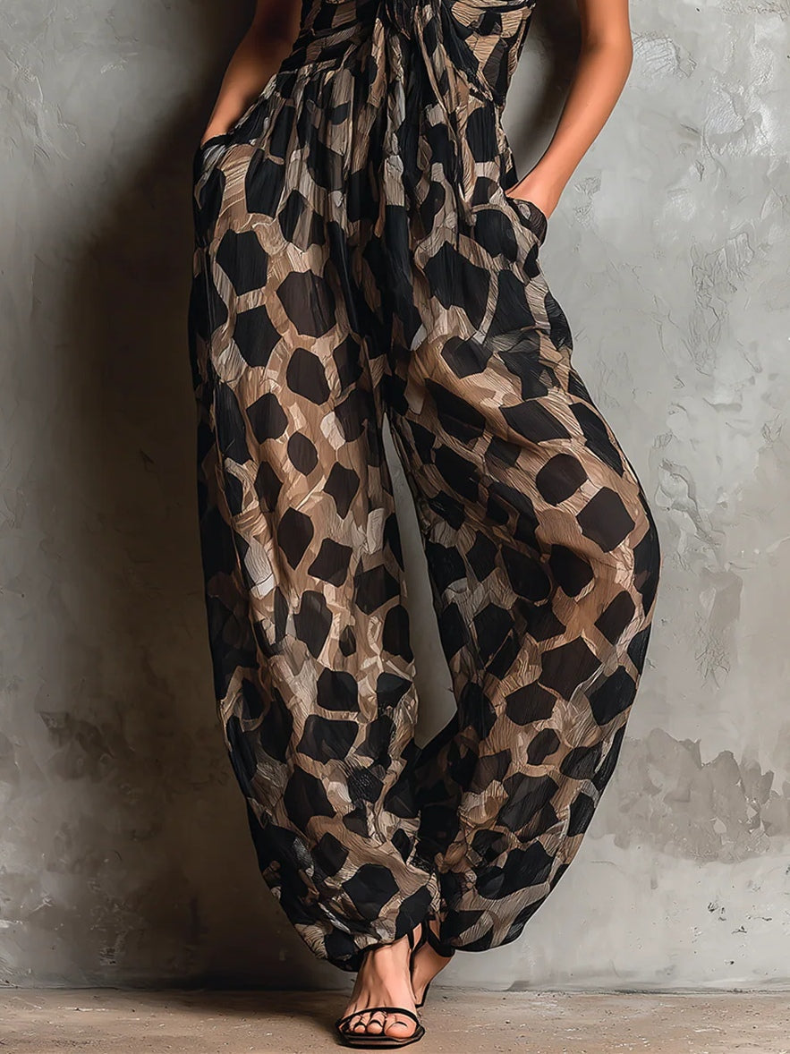 Bernarda | Mono Palazzo con Estampado Animal y Escote Halter