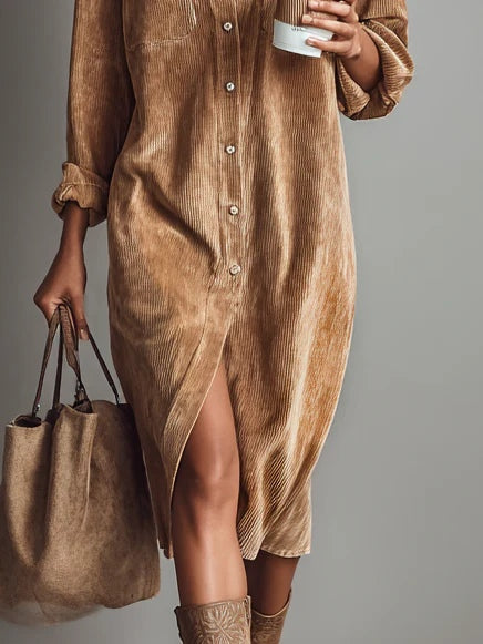 Remedios | Vestido Midi de Pana con Bolsillos