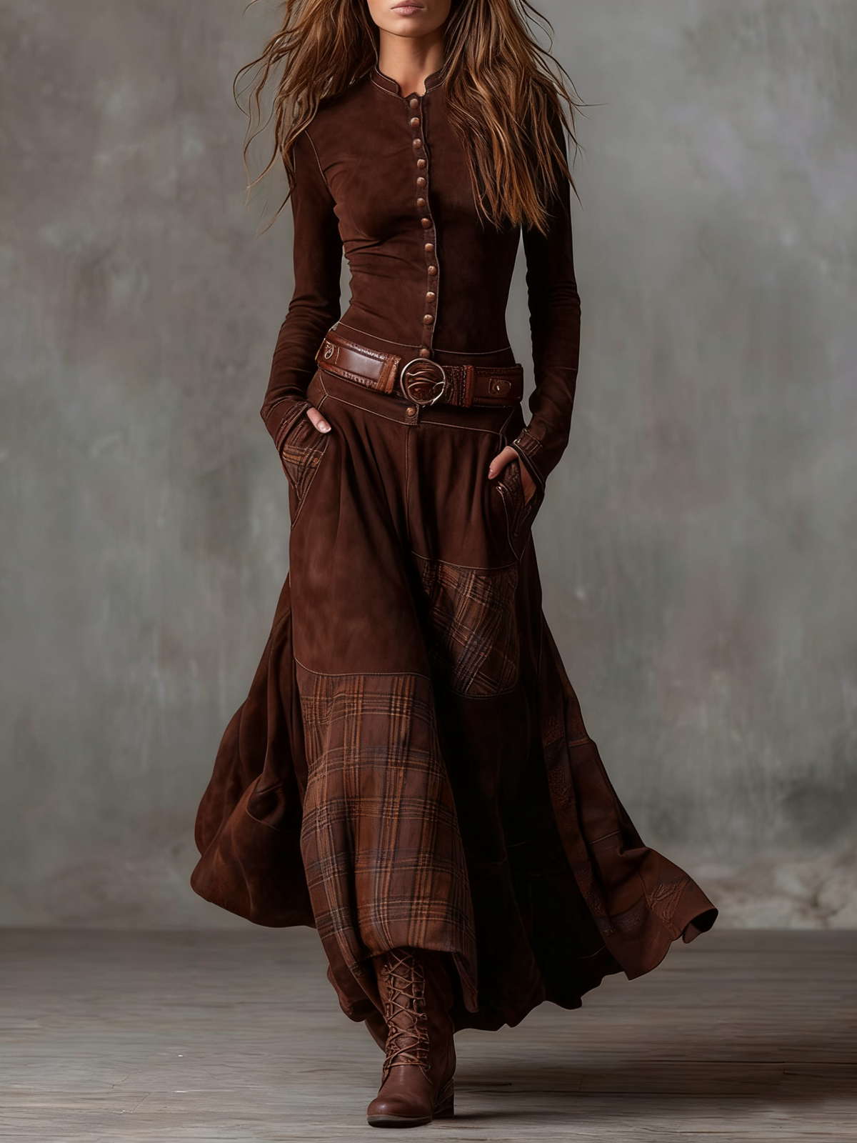 Elisa | Vestido Largo Patchwork de Cuadros