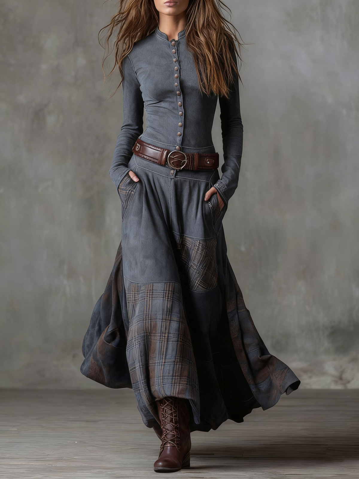 Elisa | Vestido Largo Patchwork de Cuadros