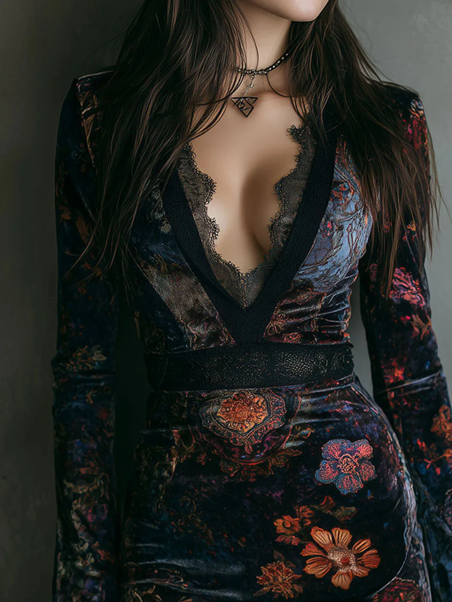 Jimena | Vestido Corto de Terciopelo con Encaje