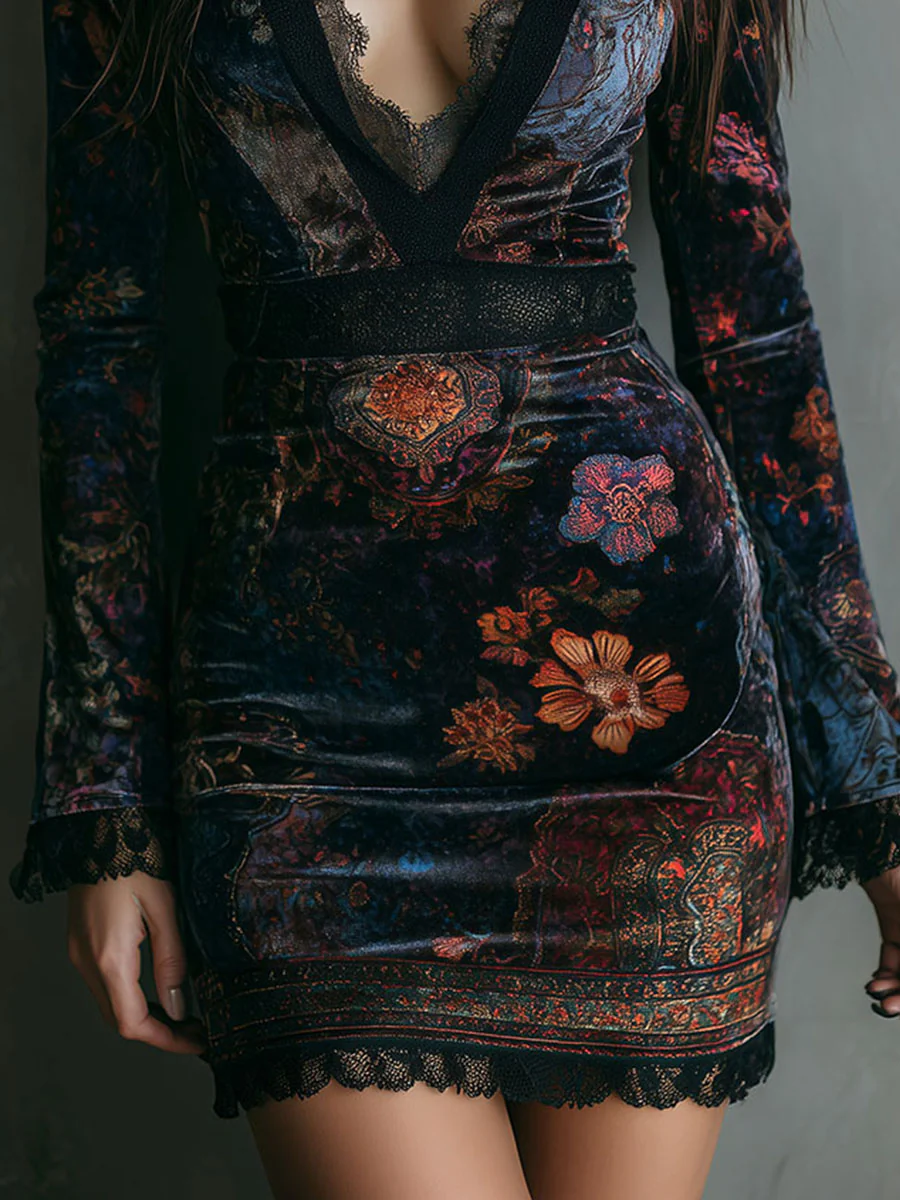 Jimena | Vestido Corto de Terciopelo con Encaje