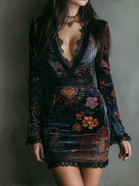 Jimena | Vestido Corto de Terciopelo con Encaje
