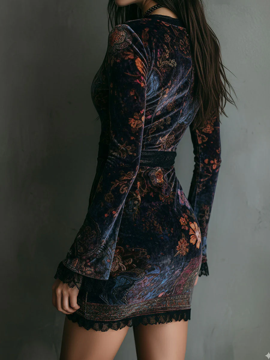 Jimena | Vestido Corto de Terciopelo con Encaje