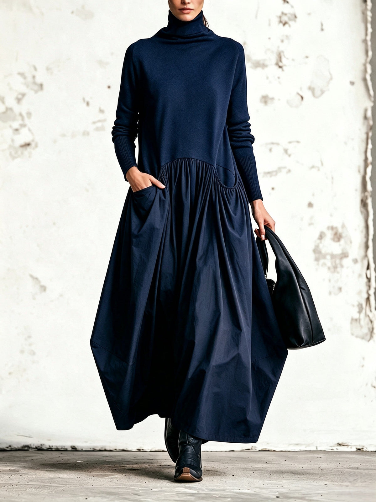 Javiera | Vestido Largo Oversize de Cuello Alto