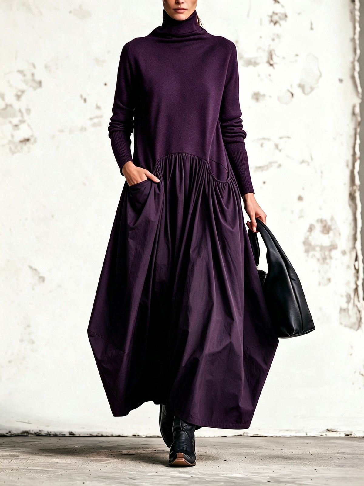 Javiera | Vestido Largo Oversize de Cuello Alto