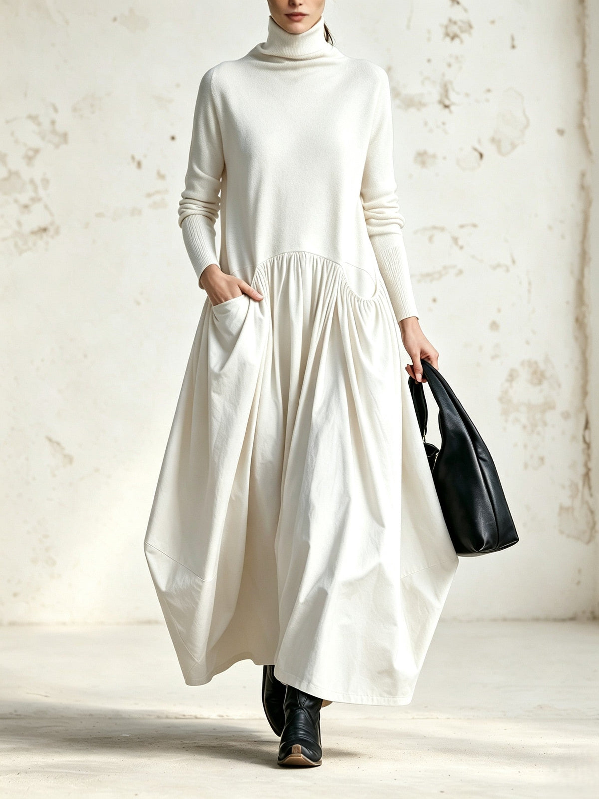 Javiera | Vestido Largo Oversize de Cuello Alto