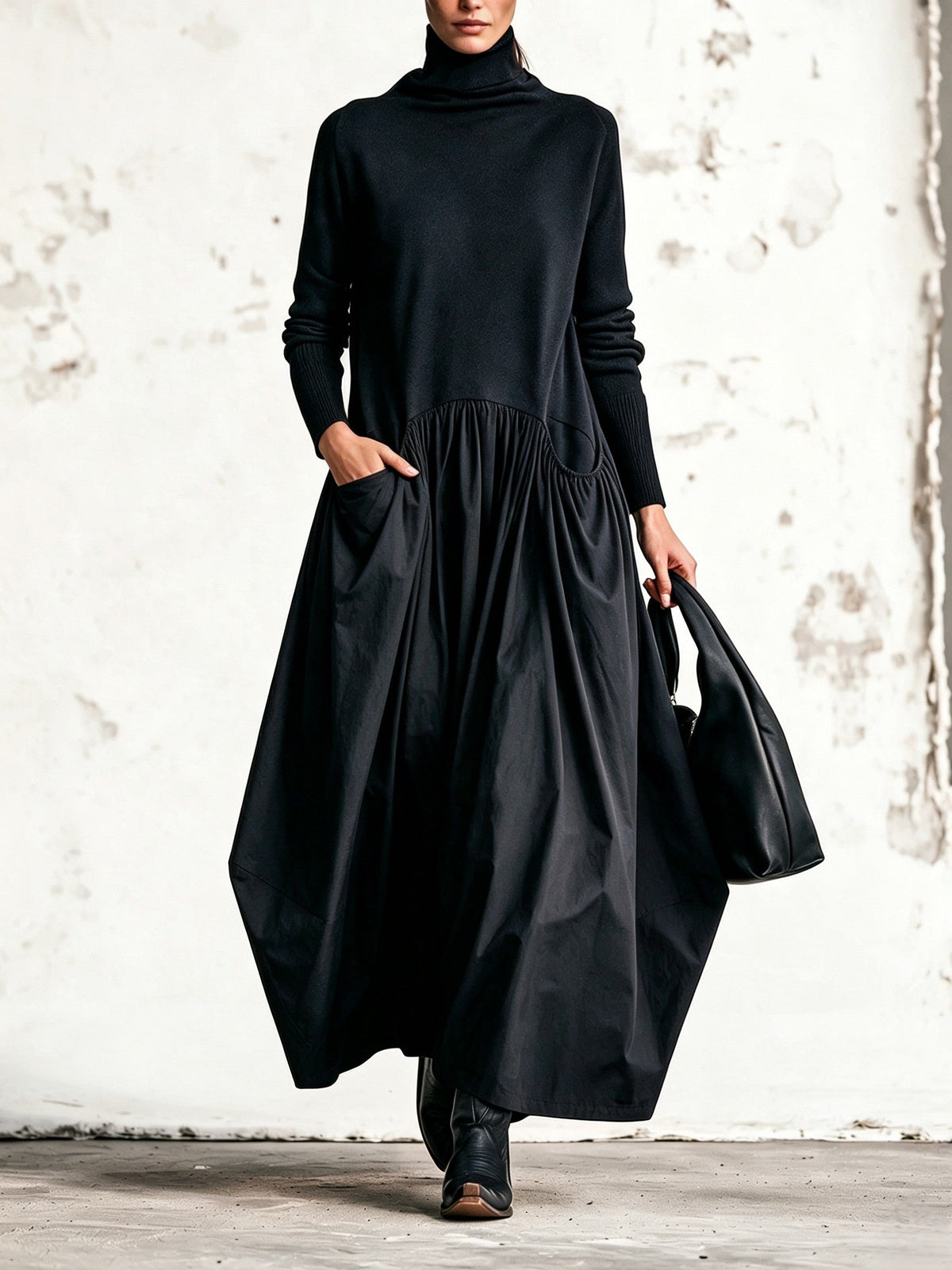 Javiera | Vestido Largo Oversize de Cuello Alto