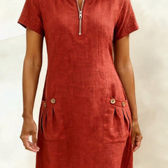Leliana vestido de algodón y lino rojo
