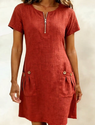 Leliana vestido de algodón y lino rojo