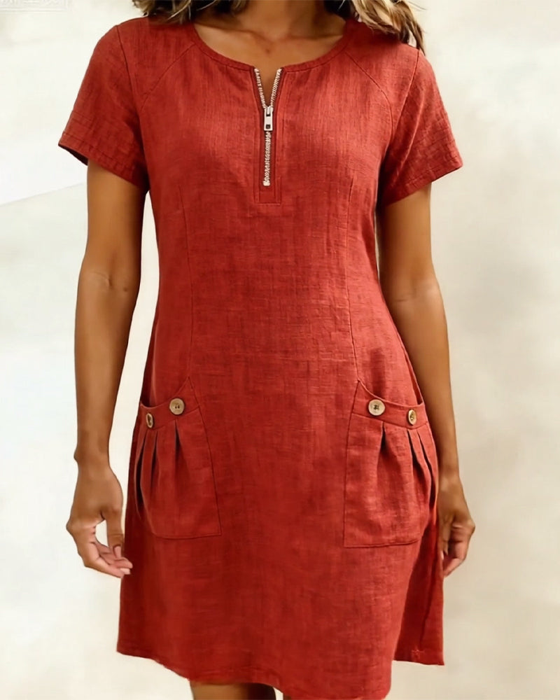 Leliana vestido de algodón y lino rojo