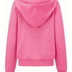 Cárdigan con capucha y botones en rosa, look completo