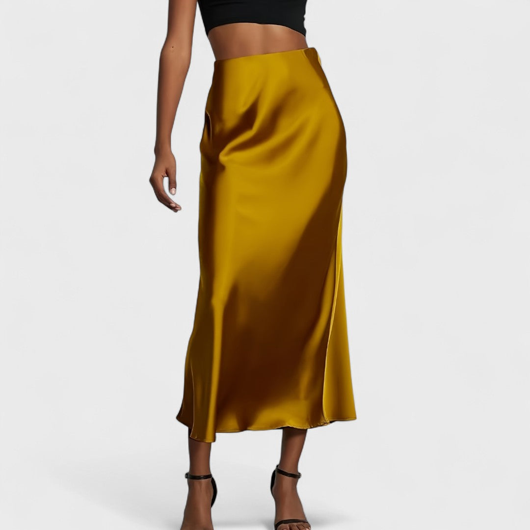 Sasha - Falda Midi de Satén de Cintura Alta para Mujer