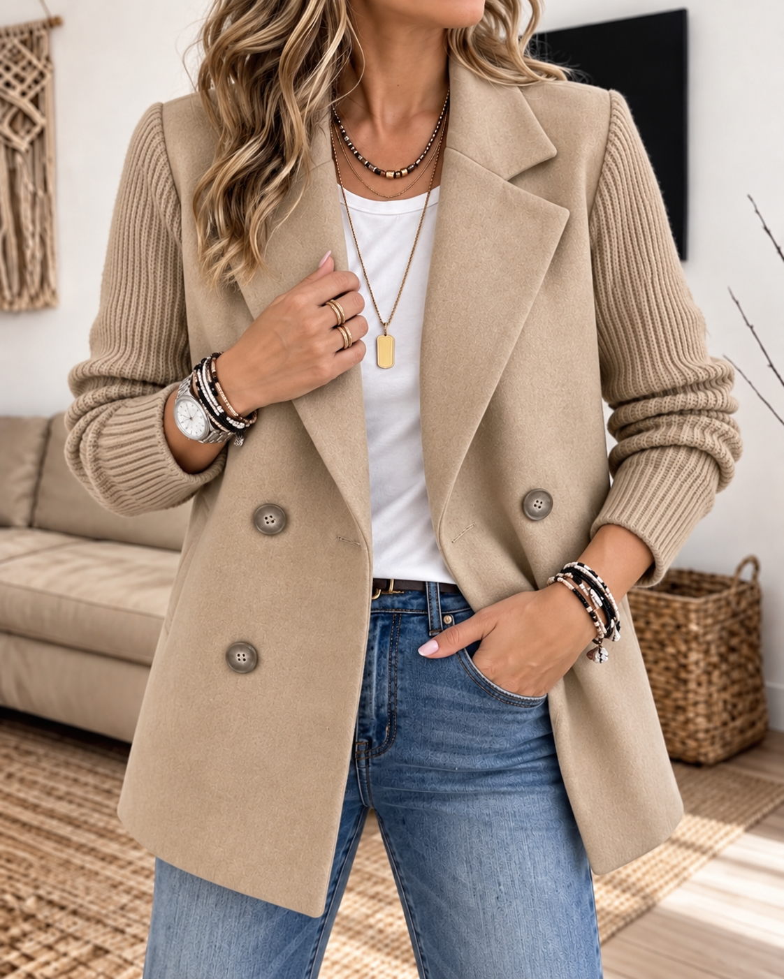 Noelia | Chaqueta de Otoño con Mangas de Punto