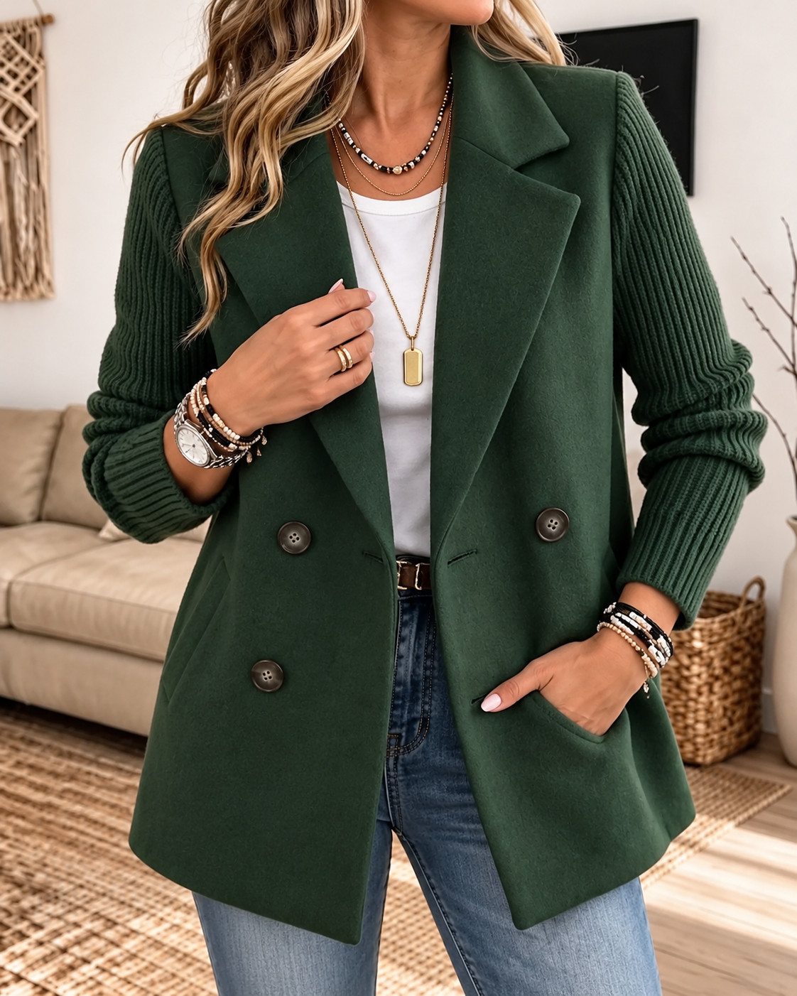 Noelia | Chaqueta de Otoño con Mangas de Punto