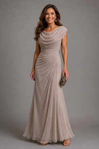 Naira | Vestido Largo Drapeado con Cuello Cascada