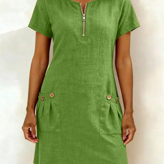 Leliana vestido de algodón y lino verde